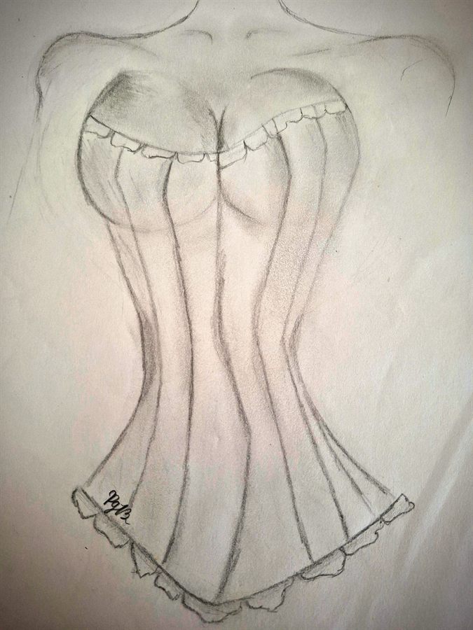 Pencil drawing of a corset-style silhouette